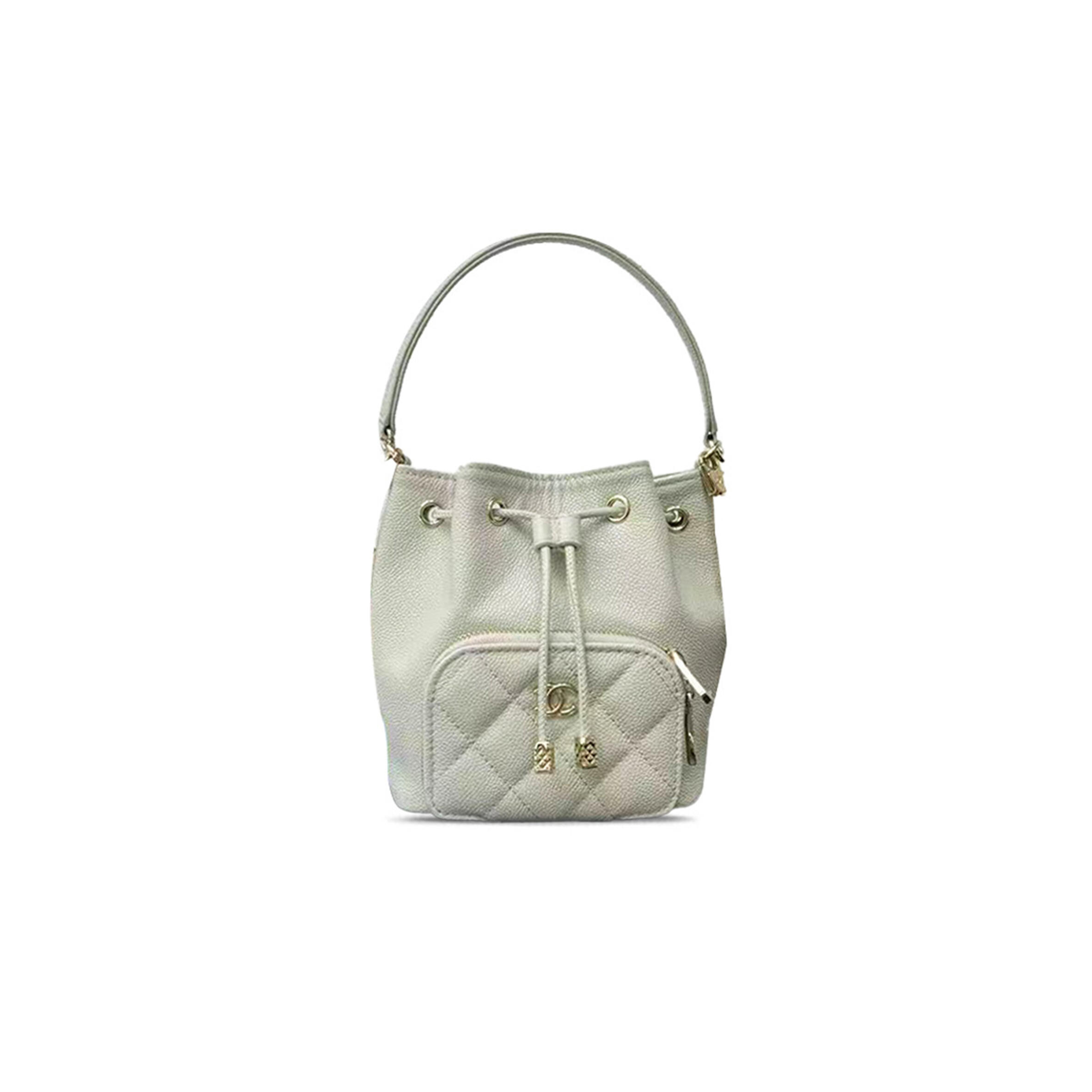 Ch**el 25b bucket bag in grained embossed shiny calfskin ap4775 (12.5*10*7cm)